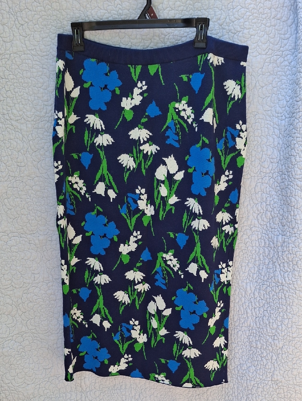 Floral Navy Pencil Skirt with Blue & White Blooms